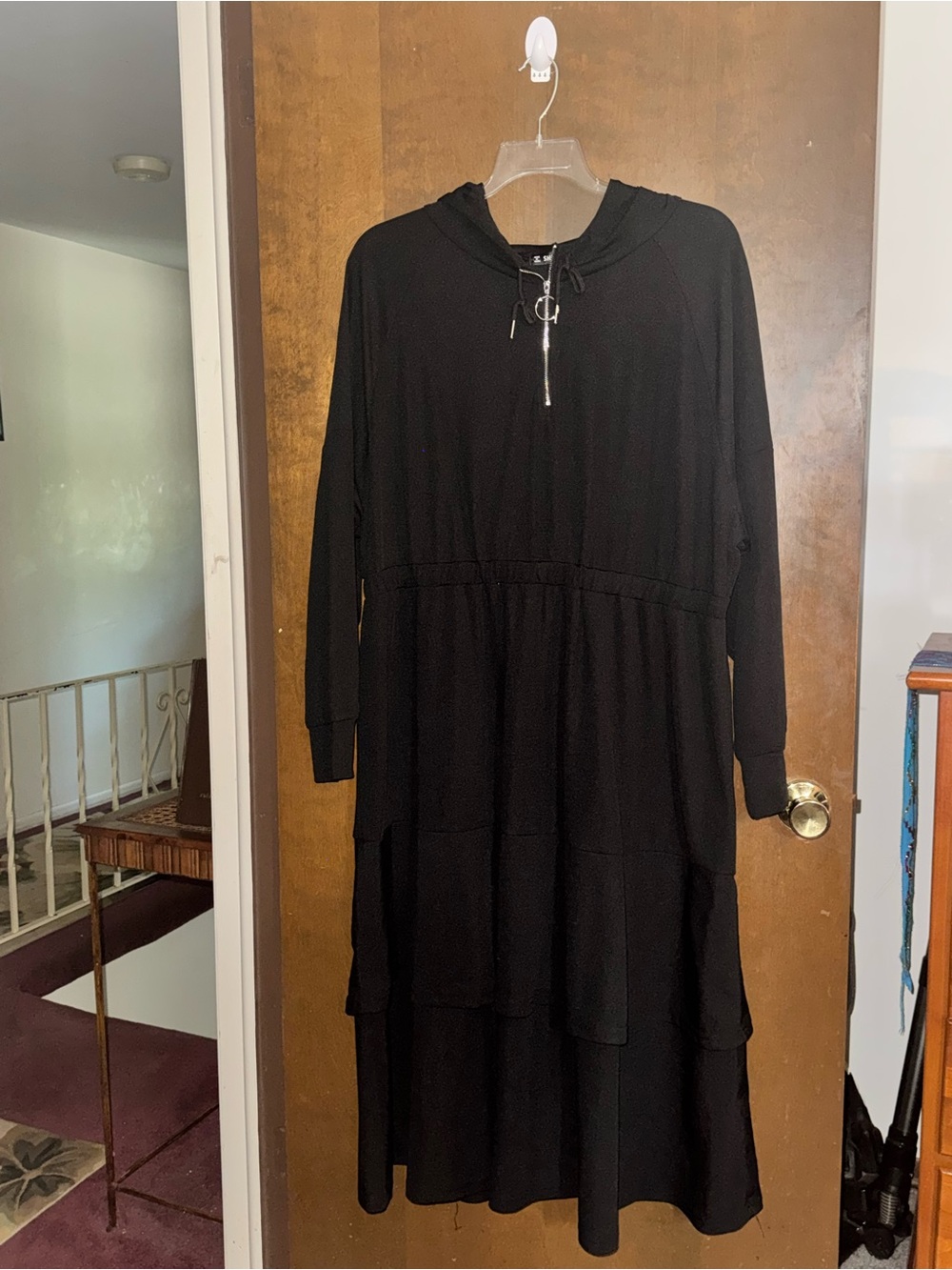 SHEIN Black Hooded Tiered Maxi Dress